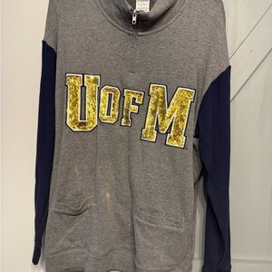 PINK Victoria's Secret Gray and Navy 1/4 zip sweatshirt University of Michigan.